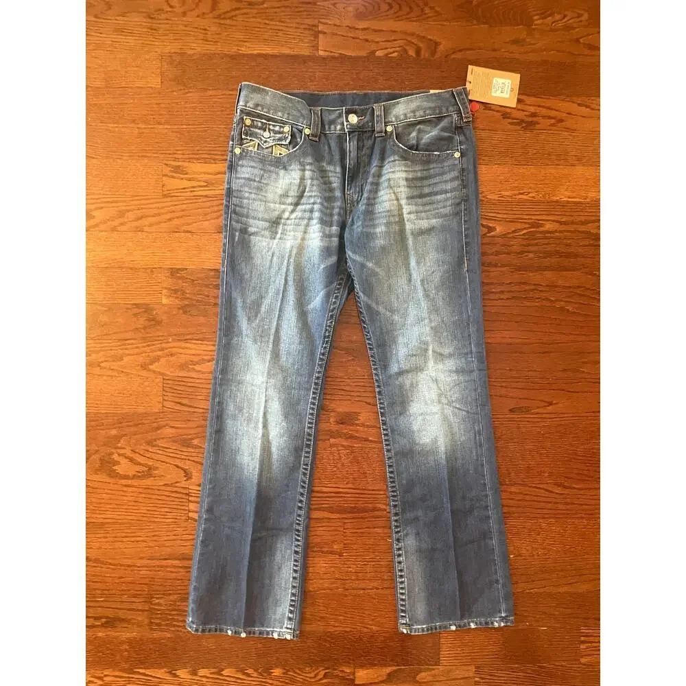 NWT True Religion Camo Horseshoe Flap Pocket Straight Leg Jeans size 36